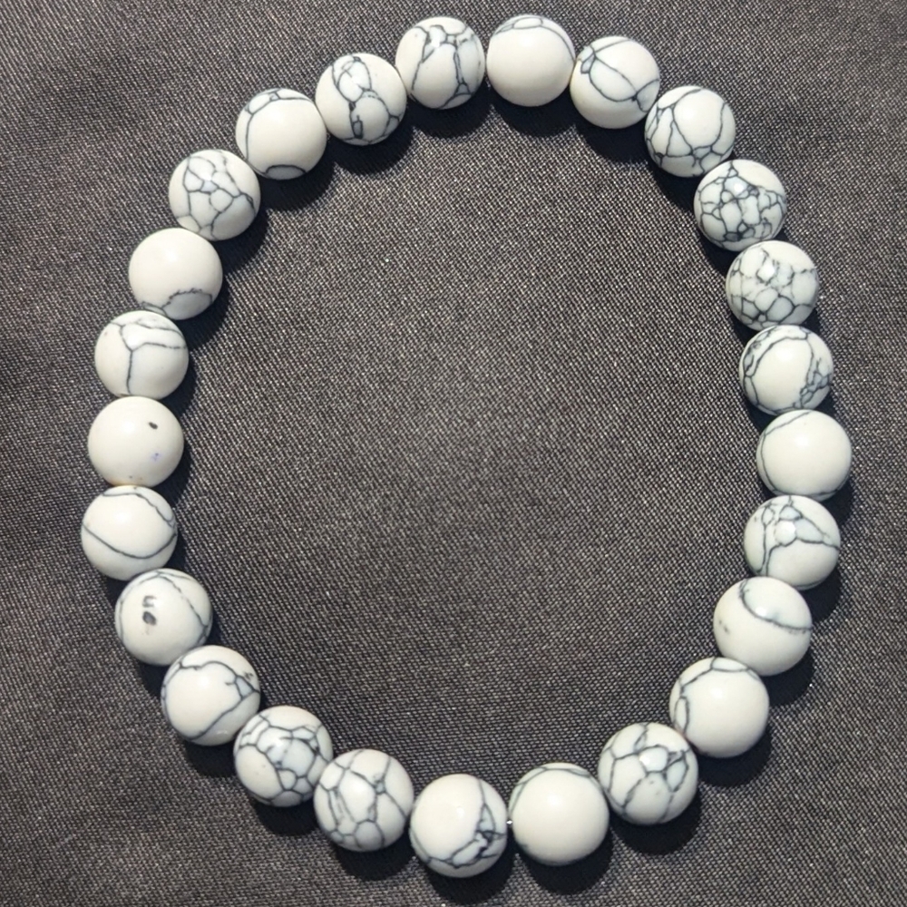 8mm White Howlite Beaded Bracelet Adult Large